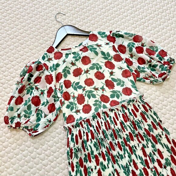 NWT GANNI Floral Print Pleated Georgette Mini Dress Size 36 Jenney - Picture 3 of 12